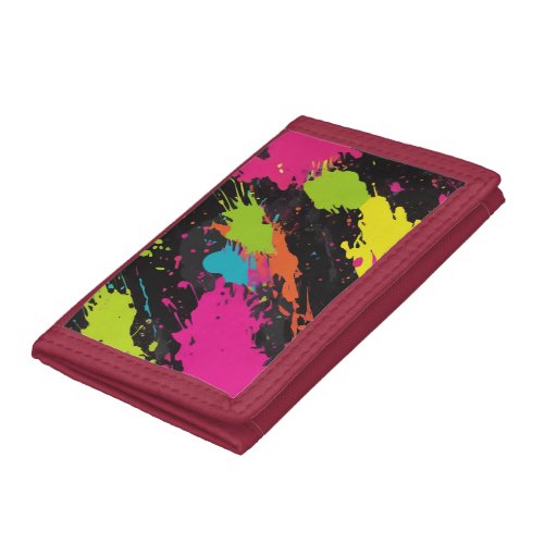 Neon Colors Retro Paint Splatter Trifold Wallet