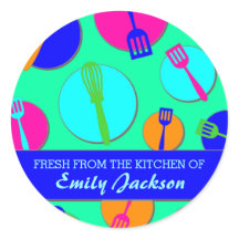Neon colors retro utensils custom labels