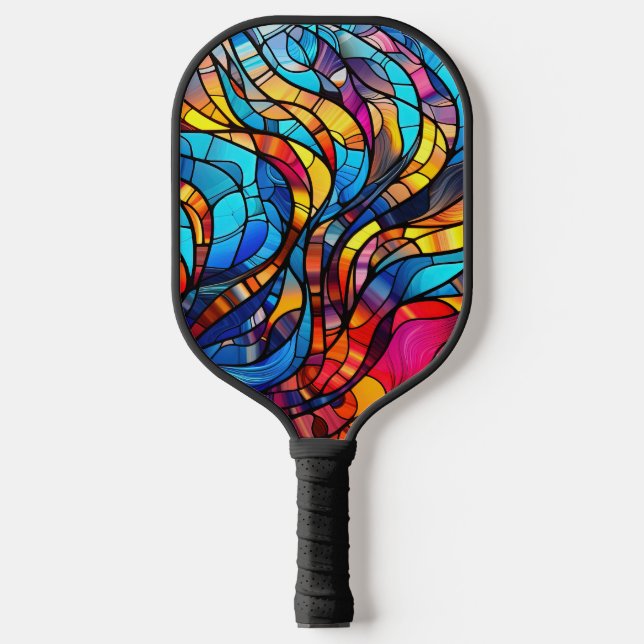 Neon Colors Stained Glass Pickleball Paddle (Front)