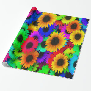 Neon Colors Sunflowers Large Print Wrapping Paper