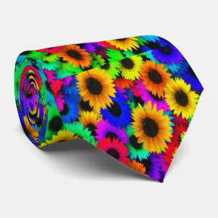 Neon Colors Sunflowers Print Necktie