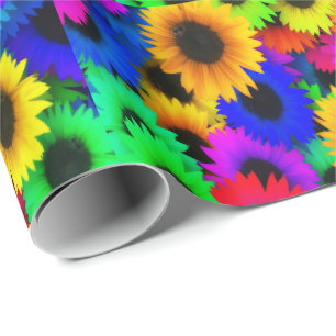 Neon Colors Sunflowers Small Print Wrapping Paper