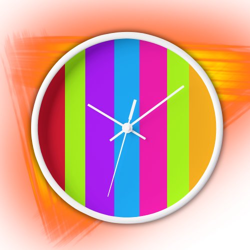 Neon Colourful Stripes   Clock