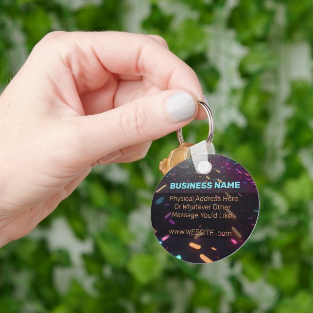 Neon Confetti Blacklight Custom Business Logo Keychain (Hand)