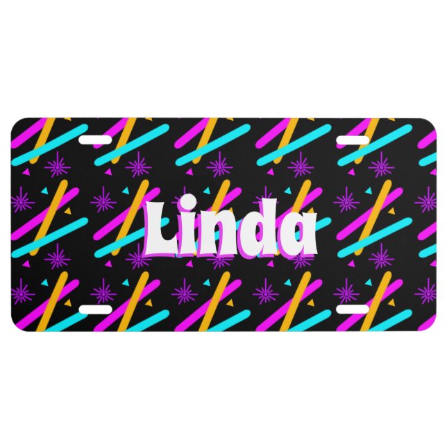 Neon Confetti Name Black   License Plate (Front)
