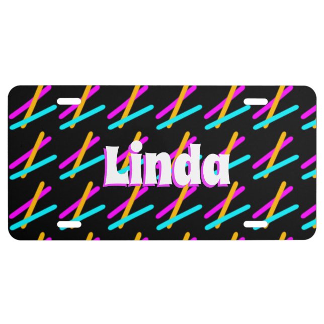 Neon Confetti Sprinkles Name Black    License Plate (Front)