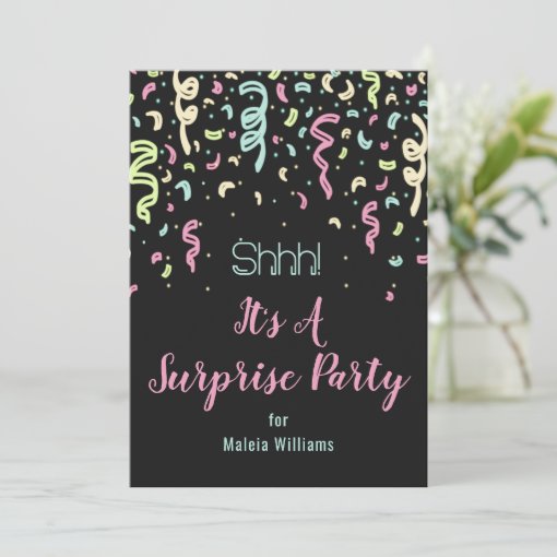 Neon Confetti Surprise Birthday Party Invitation | Zazzle