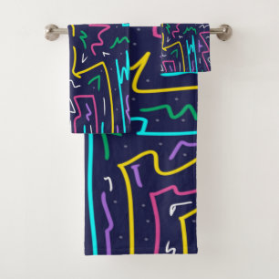 Neon Contrast Space Art Bath Towel Set