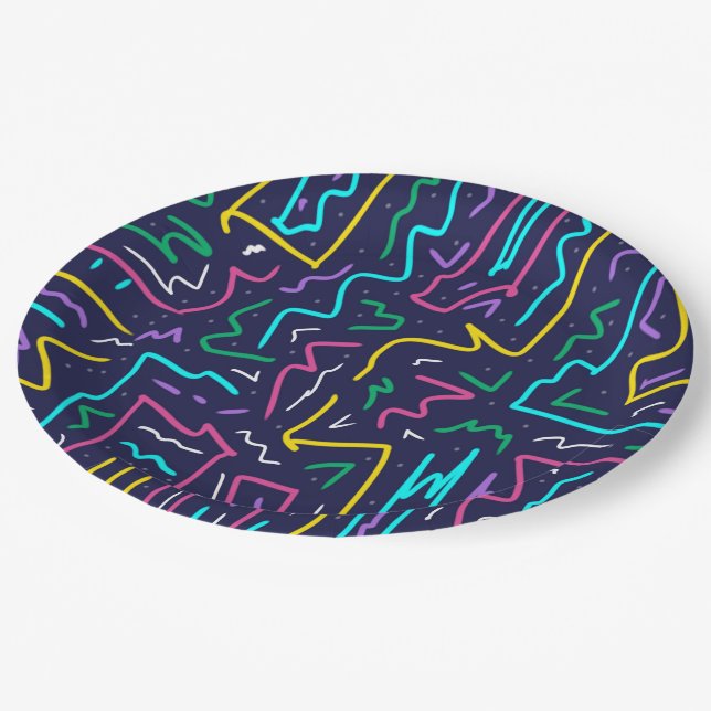 Neon Contrast Space Art Paper Plates (Angled)