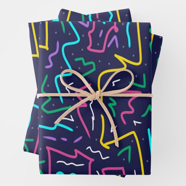 Neon Contrast Space Art Wrapping Paper Sheets (In situ)