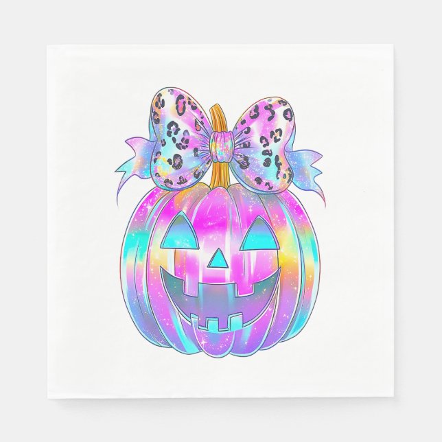 Neon Coquette Halloween Pumpkin Napkins (Front)