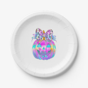 Neon Coquette Halloween Pumpkin Paper Plates