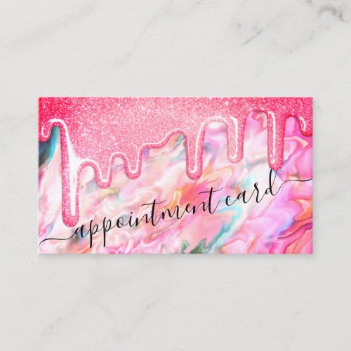 Neon Coral Pearl Opal Glitter Drips Appointment Business Card