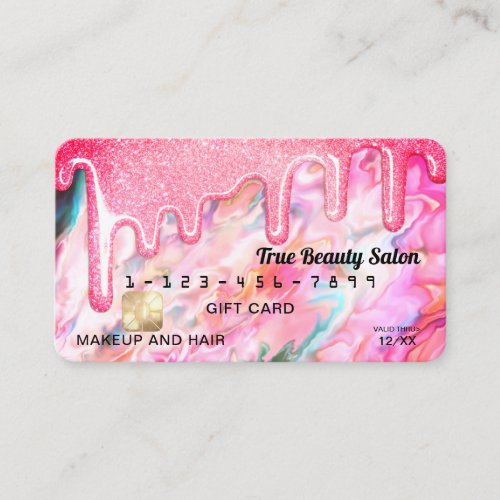 Neon Coral Pearl Opal Glitter Drips Gift Credit Business Card