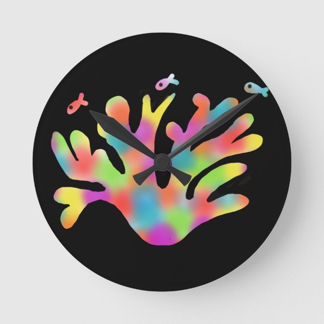 Neon coral  round clock (Front)
