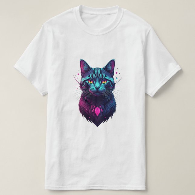 Neon Cosmic Cat Illustration T-Shirt (Design Front)