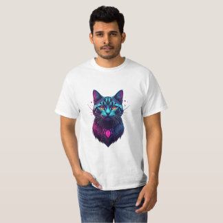 Neon Cosmic Cat Illustration T-Shirt
