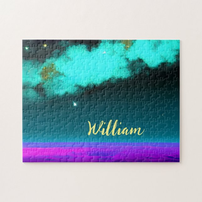 Neon Cosmic Cloudscape with Twinkling Stars Jigsaw Puzzle (Horizontal)