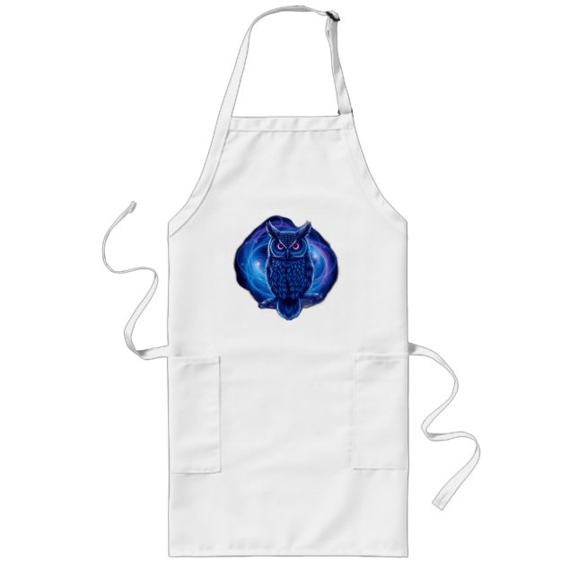Neon Cosmic Owl with Galaxies Long Apron (Front)
