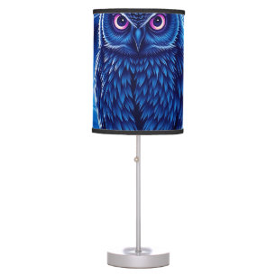 Neon Cosmic Owl with Galaxies Table Lamp
