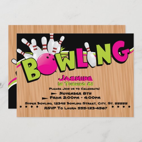 Neon Cosmo Bowling Birthday Invitations