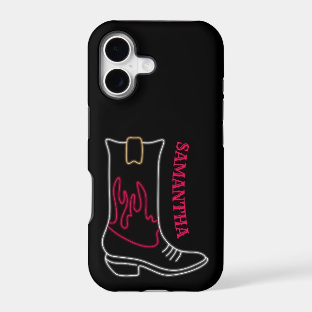 Neon Cowboy Boot Customizable Name Iphone Case (Back)