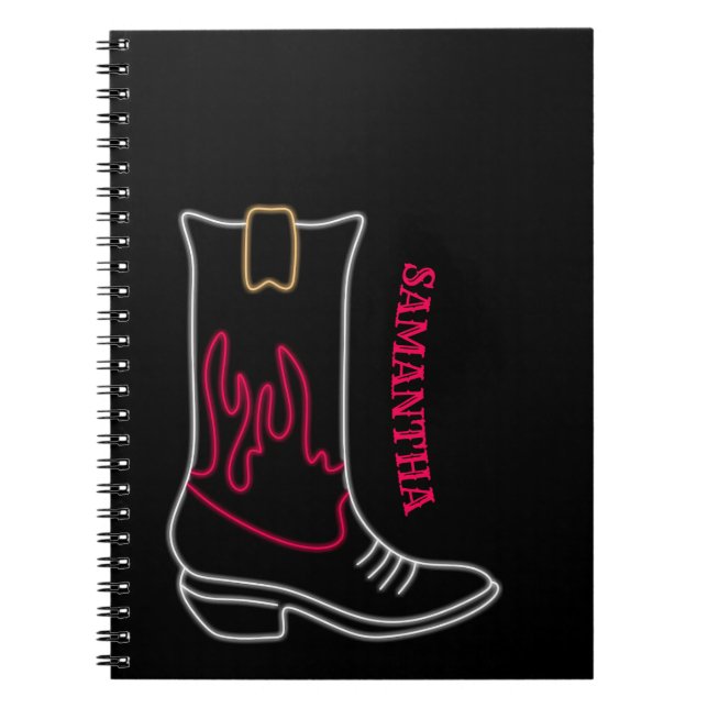 Neon Cowboy Boot Customizable Name Notebook (Front)