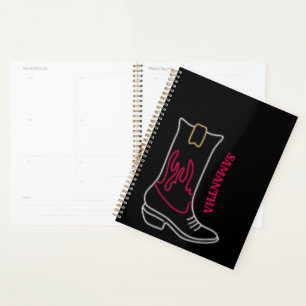 Neon Cowboy Boot Customizable Name Planner