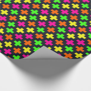 Neon Crosses on Blue-Black Wrapping Paper