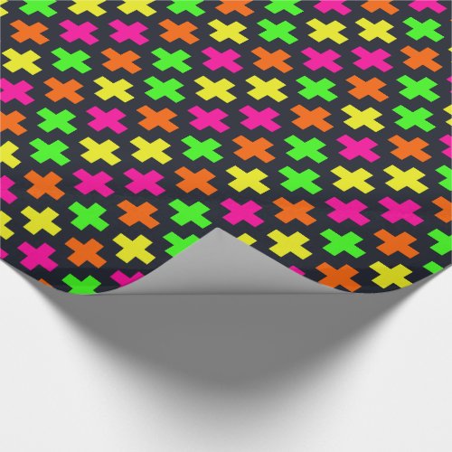 Neon Crosses on Blue_Black Wrapping Paper