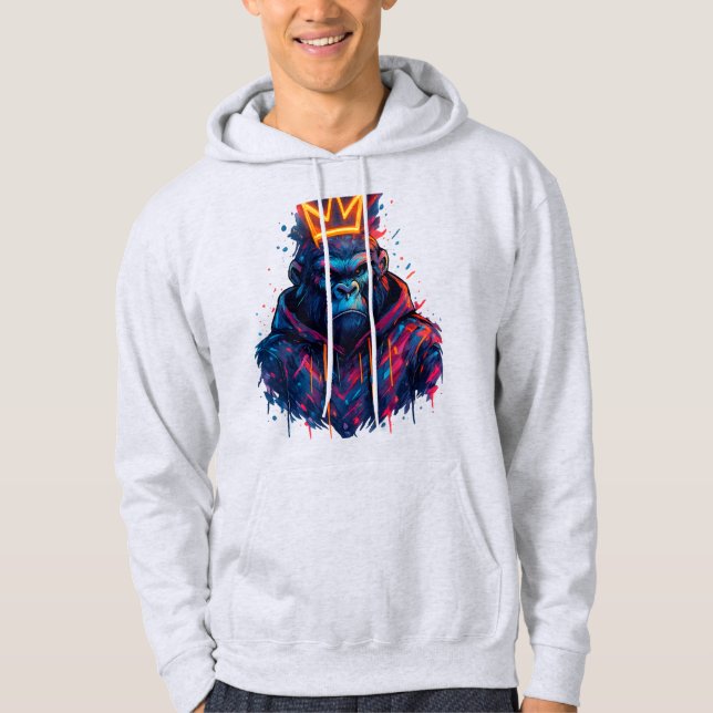 Neon Crowned Gorilla Graffiti Art Hoodie (Front)