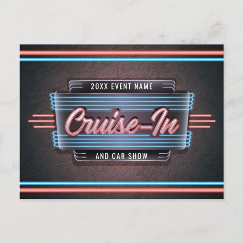 Neon Cruise_In Postcard Invitation