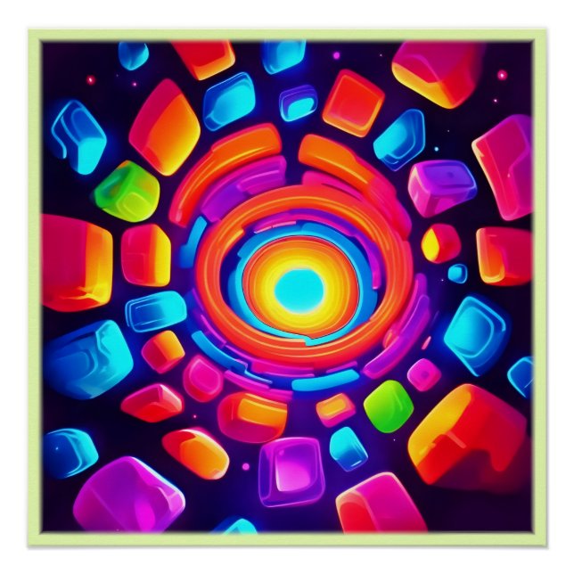 Neon Cube Vortex Art Poster (Front)