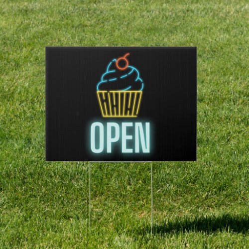 Neon Cupcake Open Outdoor Staked Sign