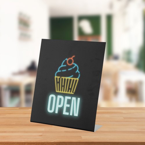 Neon Cupcake Open Pedestal Sign