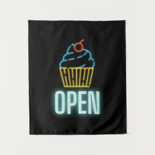Neon Cupcake Open Sign Tapestry
