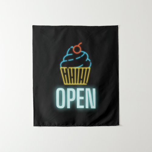 Neon Cupcake Open  Sign Tapestry