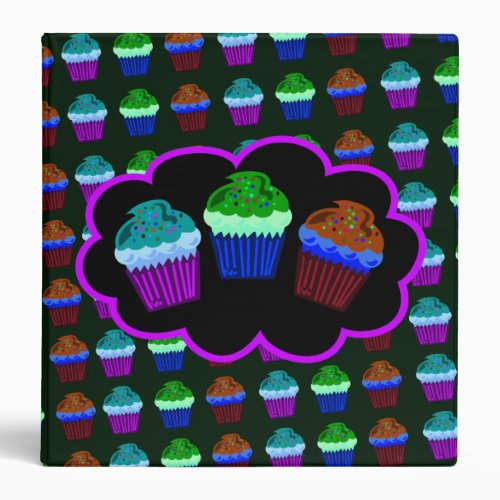 Neon Cupcake Pattern Art Fun Design 3 Ring Binder