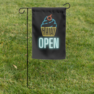 Neon Cupckake Open Sign  Garden  Flag