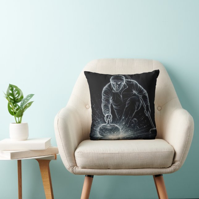 Neon Curling Sport with Dynamic Energy Throw Pillow (Chair)