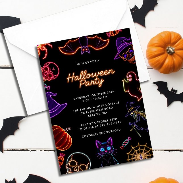 Neon Cute Glow in Dark Halloween Party   Invitation (Creator Uploaded)