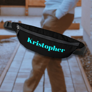Neon Cyan Classic Name Black Stylish Fanny Pack