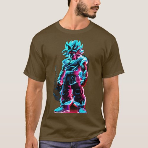 Neon Cyan Goku Super Saiyan Outline T_Shirt