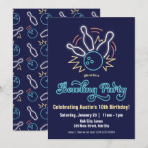 Neon Cyber Bowling Birthday Invitation