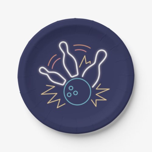 Neon Cyber Bowling Paper Plates