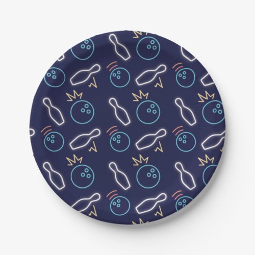 Neon Cyber Bowling Paper Plates