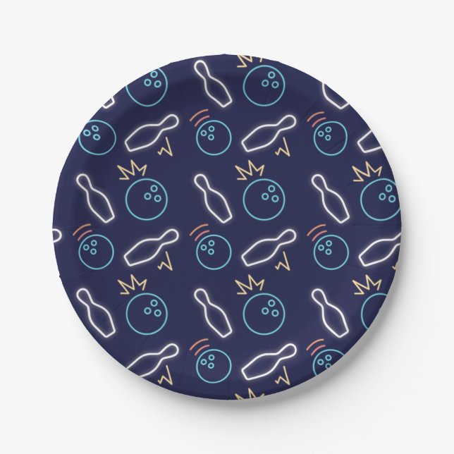 Neon Cyber Bowling Paper Plates (Front)