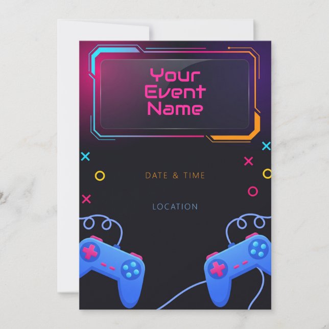 Neon Cyber Controller Glow Background Invitation (Front)