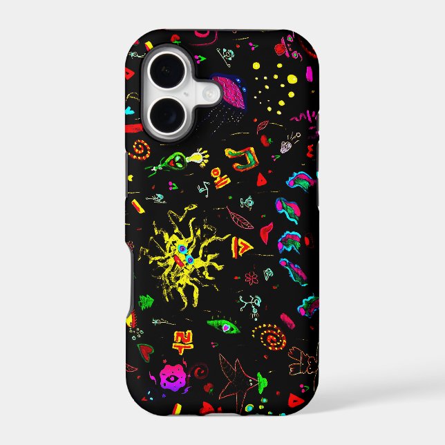Neon Cyber Doodle Dark iPhone Case (Back)