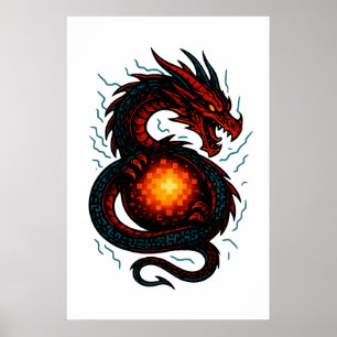Neon Cyber Dragon Coil – Futuristic Fantasy Poster
